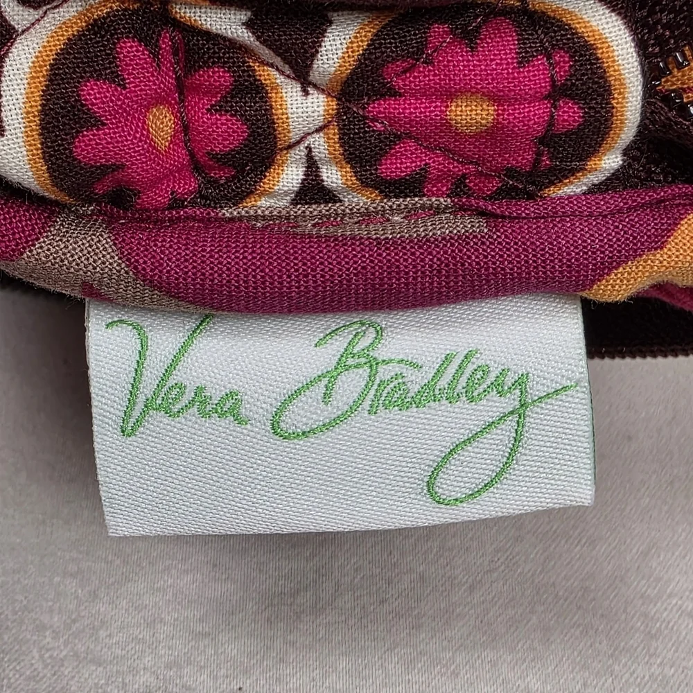 Vera Bradley Floral Quilted Wristlet Clutch Pink Brown Zip Pouch